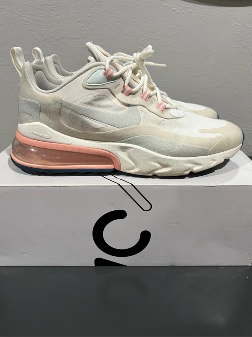 Nike Air Max 270 React Women’s Sneakers - Cream with Pink Accents - Sz 10